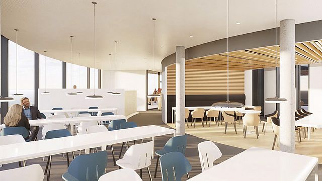 Ein MitarbeiterInnenrestaurant mit Aussicht. © ATP architekten ingenieure