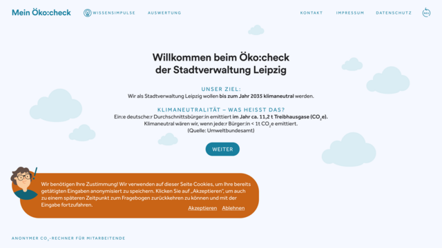 Startbildschirm der Öko:check Anwendung © M.O.O.CON in der Erstanwendung der Stadtverwaltung der Stadt Leipzig